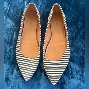 J. Crew Amelia Black and White Striped Point Toe Ballet Flats